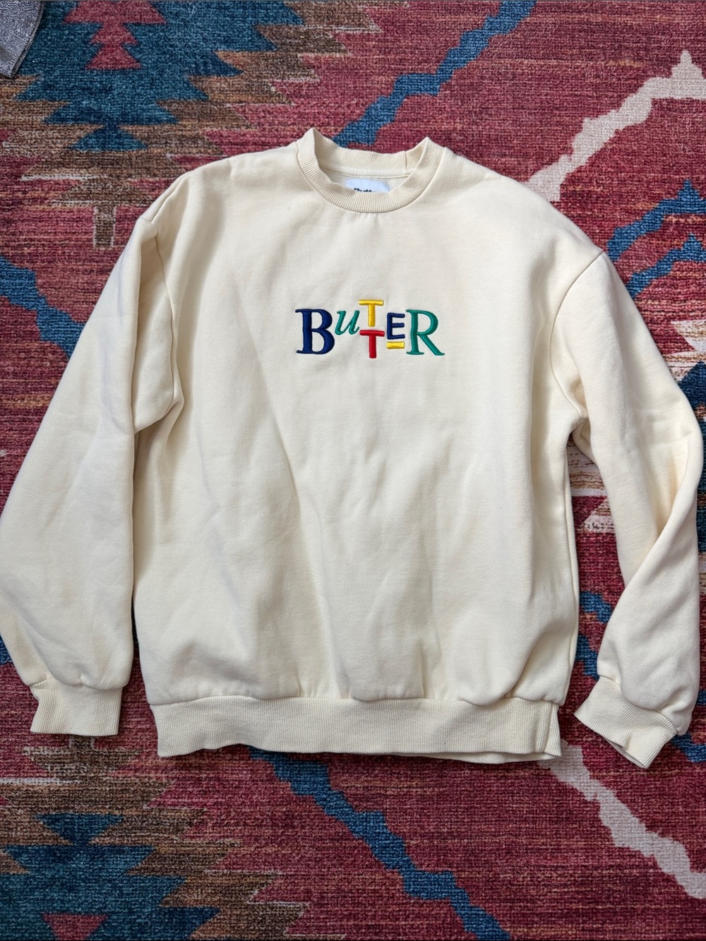Butter Cream Crewneck Sweatshirt with Multicolor Logo